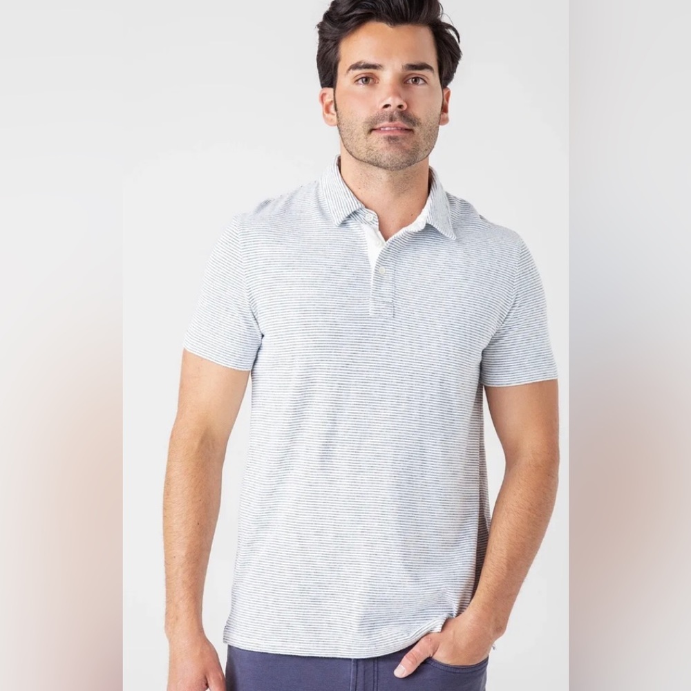 Rails Sebastian Stripe Polo Seafoam Short Sleeve Shirt Cotton Summer Size Small